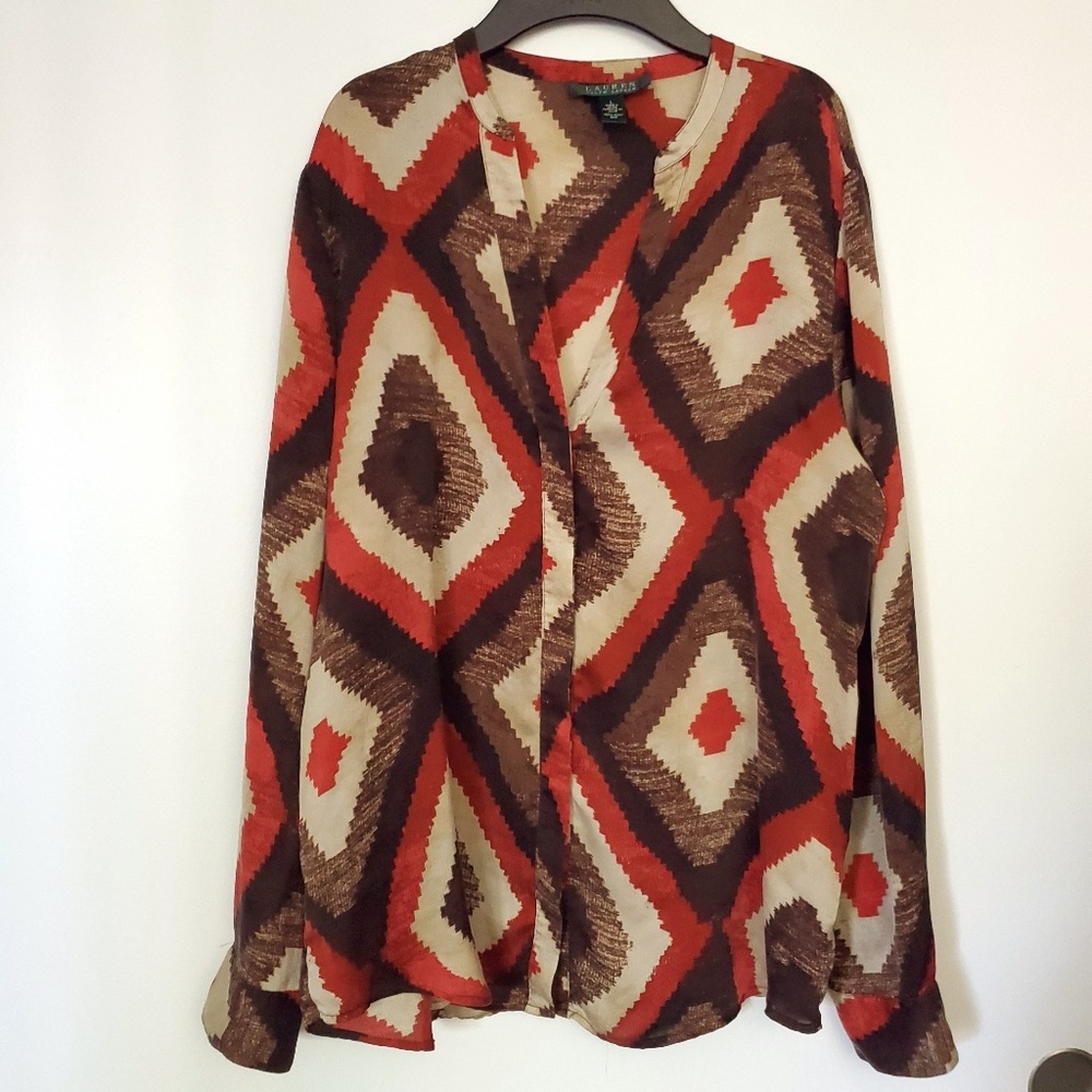 Ralph Lauren multi color silk button down blouse